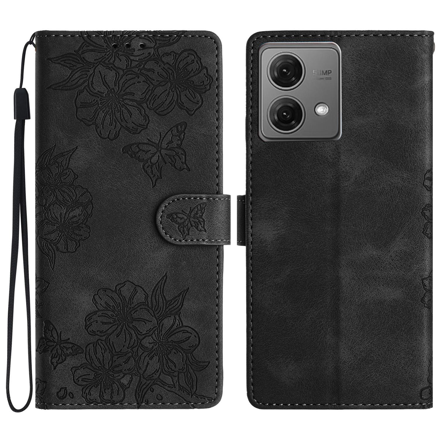 

For Motorola Moto G84 5G Phone Shell Imprinted PU Leather Wallet Stand Anti-Drop Cover Black