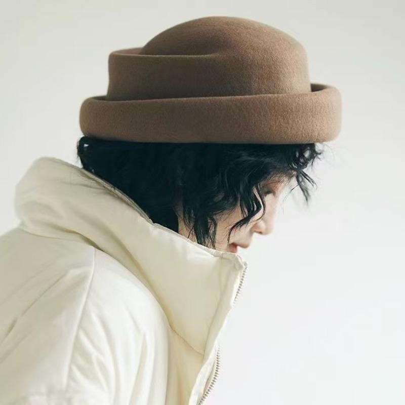2026 New Autumn Winter Wool Retro Rolled Edge Beret Japanese Style Women's Fedora Hat French Elegant Wedding Church Pillbox Hat
