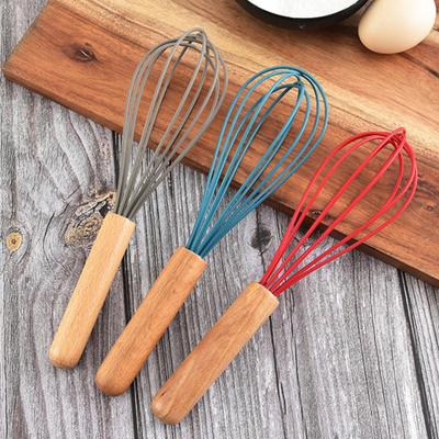 10 Inch Egg Beater Wooden Handle Multifunctional Comfortable Grip Reusable Labor-saving Whisking Silicone Manual Egg Mixer Milk Frother Kitchen