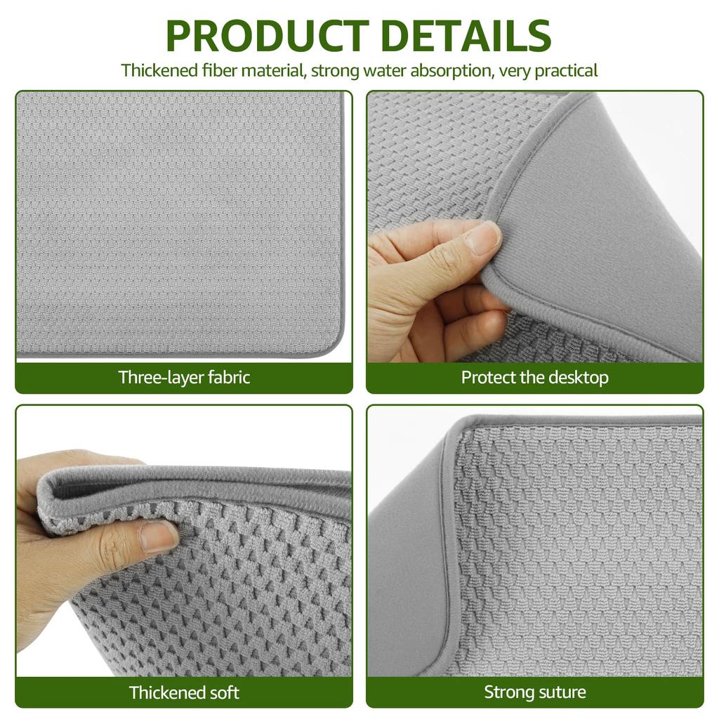 2Pcs Thicken Microfiber Dish Drying Mat Quick Dry Absorbent Dish Drainer Tableware Drying Pads for Kitchen Counter Under Sink