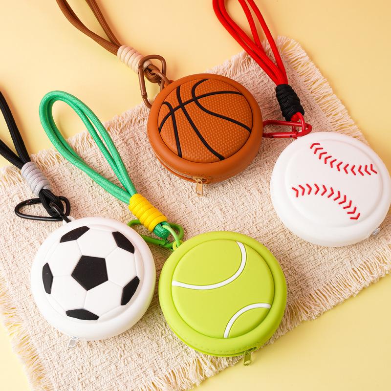 Creative Sports Style Silicone Coin Purse Wallet Basketball Football Shaped Storage Bag Headphone Box Schoolbag Pendant Keychain