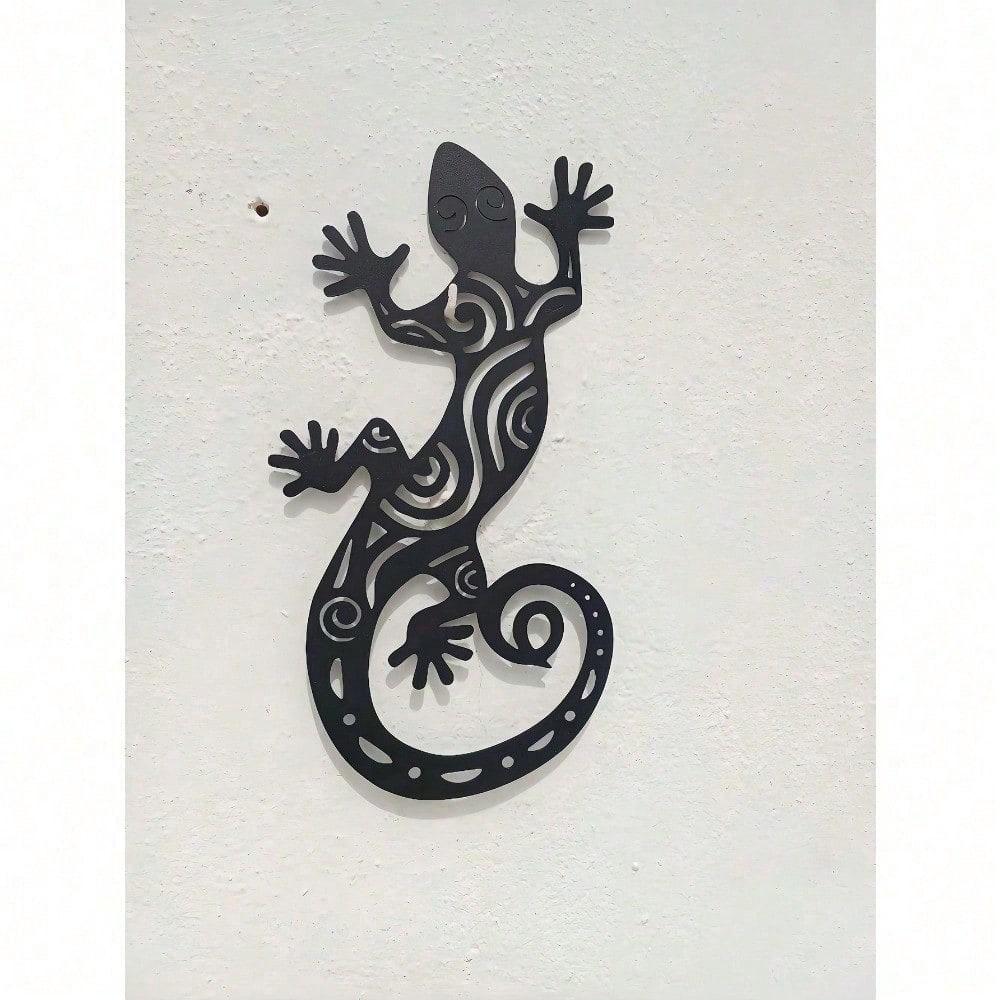 Hand-Forged Metal Gecko Wall Art, Geometric Lizard Sculpture for Boho Decor