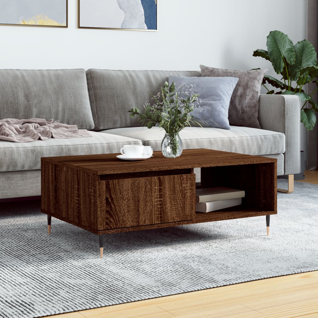 Coffee Table Brown Oak Effect 90 X 60 X 35 Cm Engineered Wood
