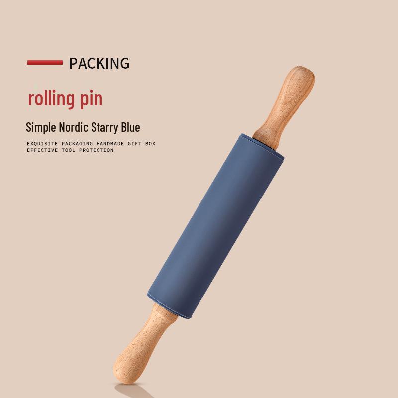 Solid Wood Non-stick Silicone Rolling Pin for Dumpling Wrapper and Dough