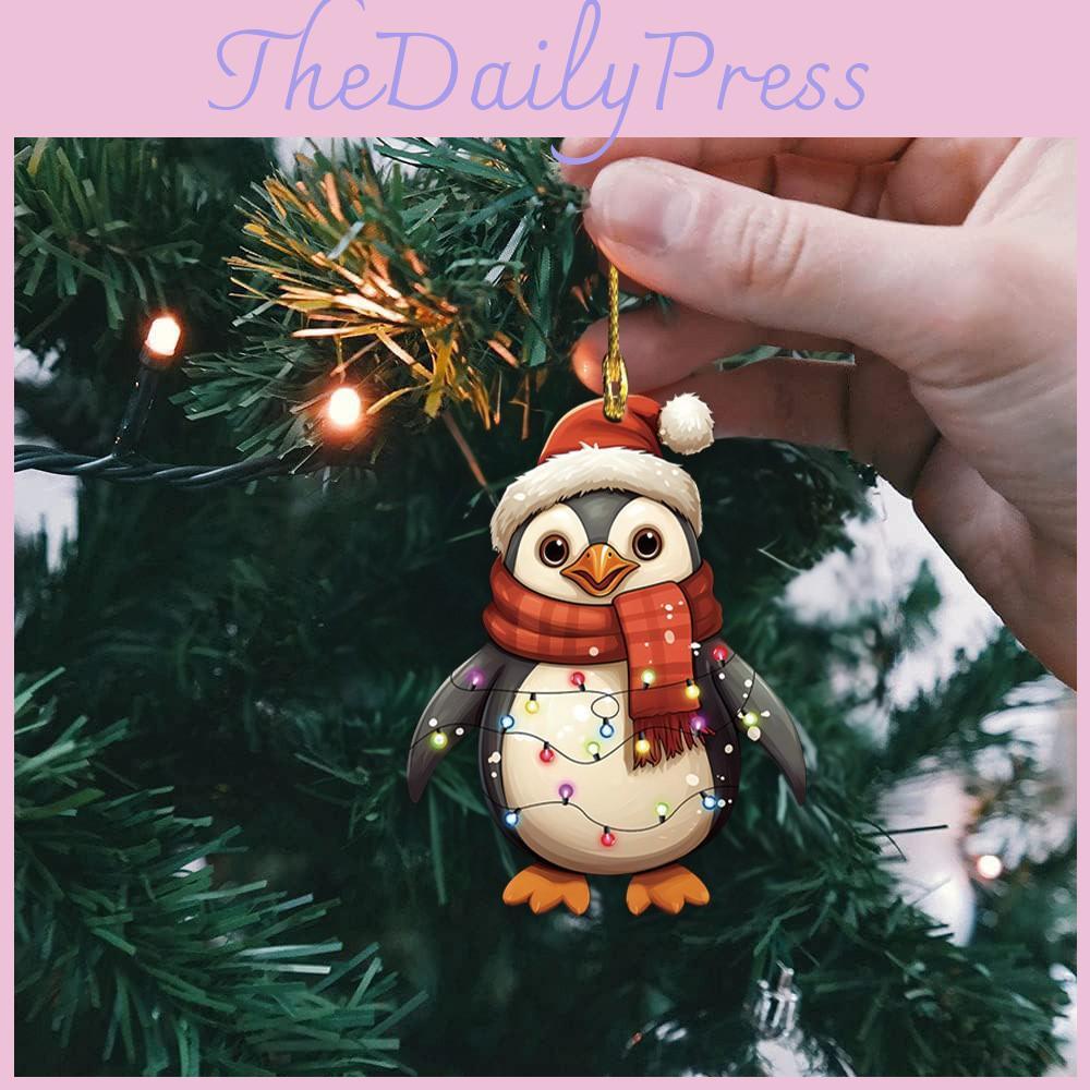 Christmas Red Hat Penguin Acrylic Auto Accessory With Cartoon Theme For Vehicle Decor