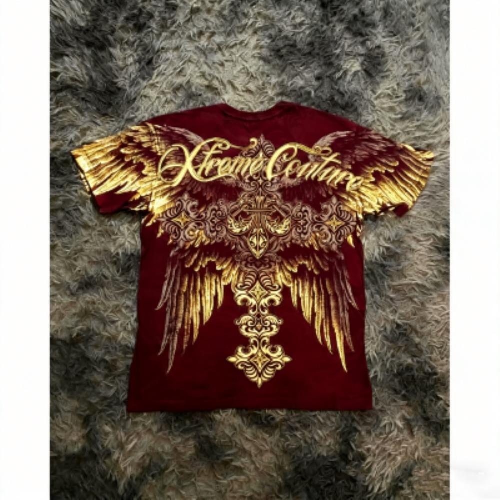 

Summer Men s T-shirt Gothic Skull Wing Print Tees Round Neck T-shirt Outdoor Street Style Top Casual Women s Clothing XXS