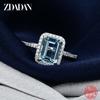 Authentische 925 Sterling Silber Quadratische Blaue Klare Zirkonia Fingerringe für Damen Hochzeits-Verlobungs-Schmuck Geschenk