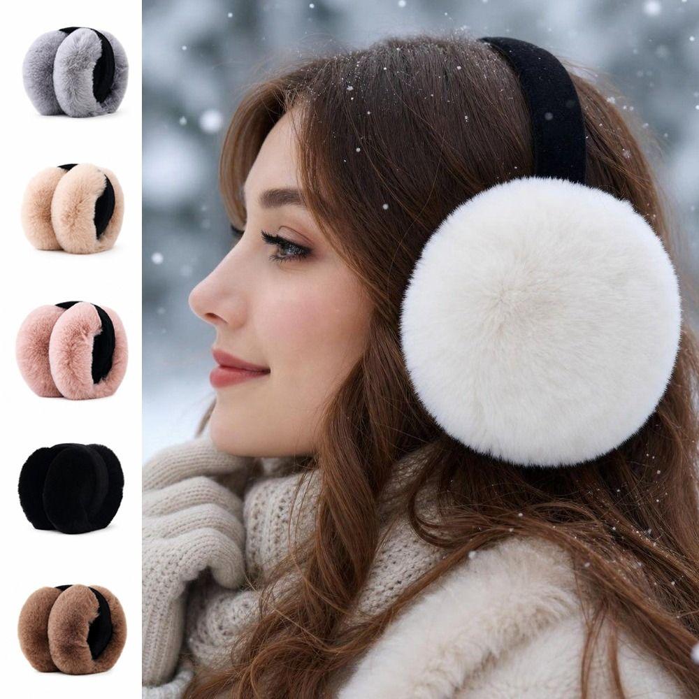 Foldable Plush Ear Warmers Thermal Lining Winter Ear Muffs Fuzzy Fluffy Ear Covers For Women