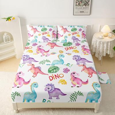 Cute Cartoon Little Dinosaur Pattern Bed Hat Four-piece Bedding Set Bedroom Dormitory Bedding Decoration