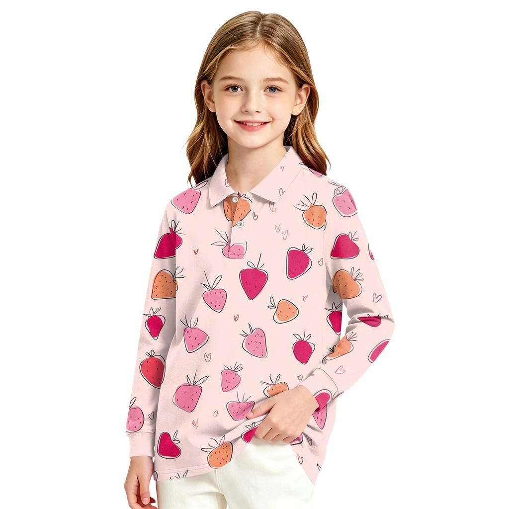 Girls' Long Sleeve Print School Uniform Blouse for Casual Formal Wear