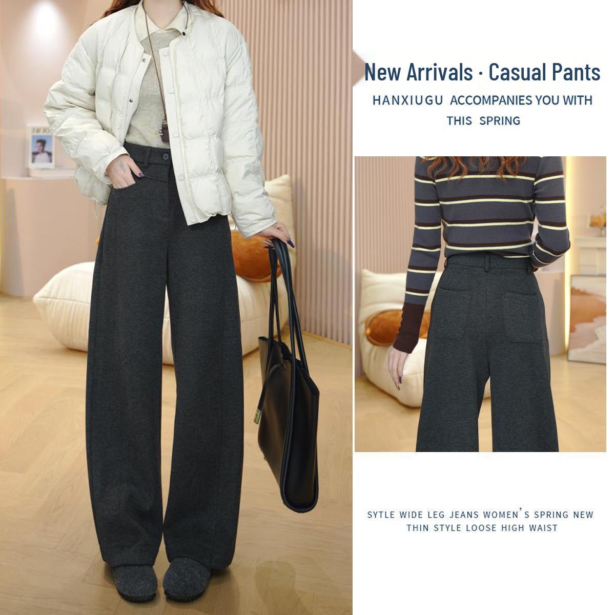 

Women s Wool Fleece Straight Casual Pants - Autumn/Winter 2026 Slimming Edition XL (119-128cm)