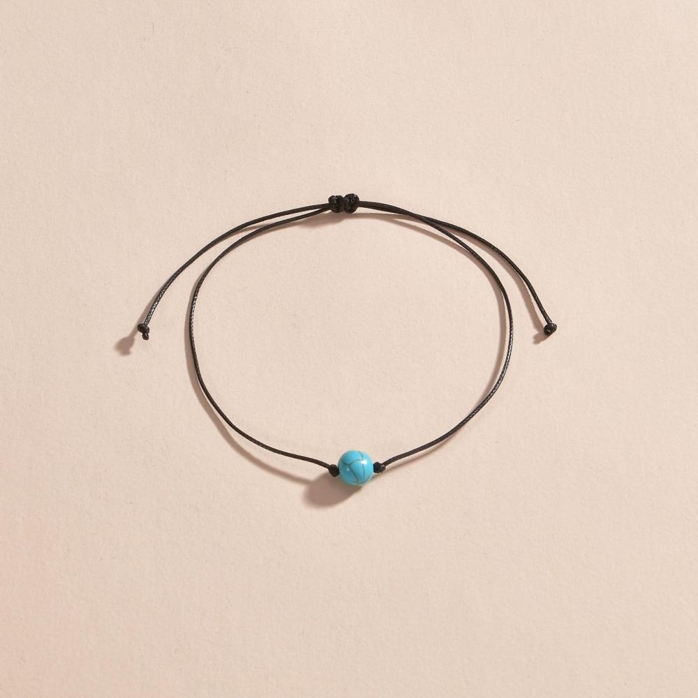 Boho Turquoise Bead Adjustable Anklet Unisex Summer Beach Vintage Style Foot Fashion Accessory for Men and Women Zircon