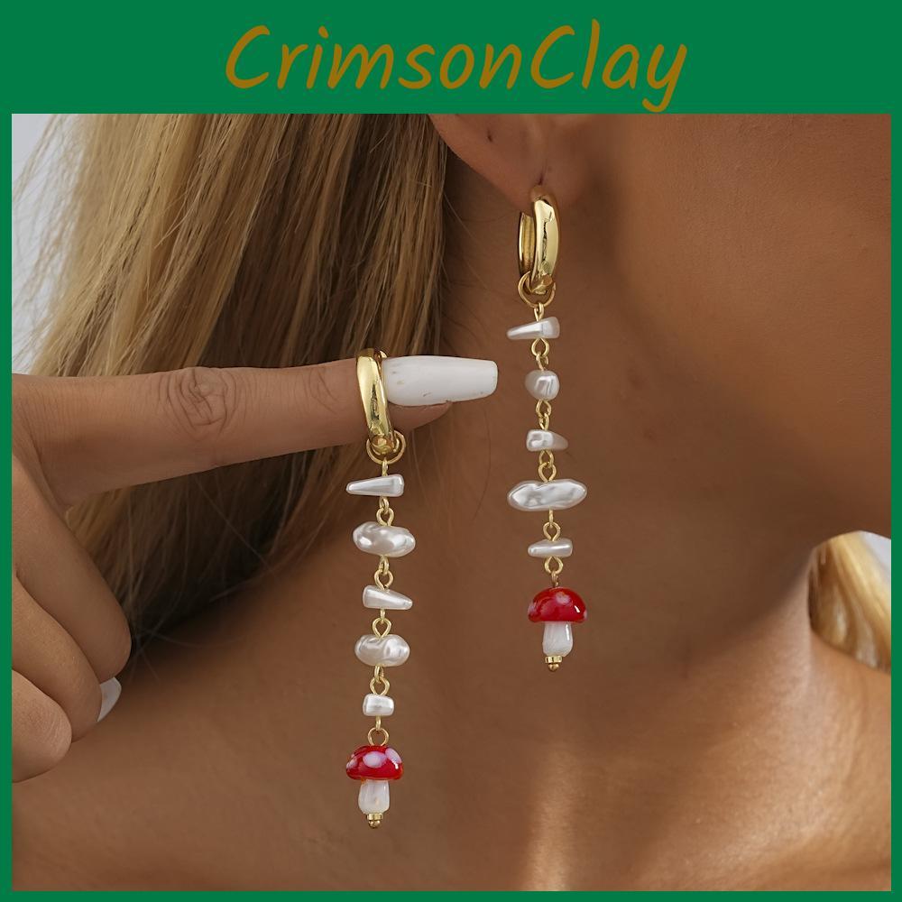 Trendy Fashion Geometric Faux Pearl Mushroom Dangle Earrings For Women Fall 2023