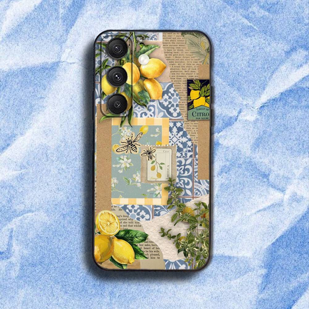 European Amalfi Coast Lemon Phone Case For Samsung S 25,24,23,22,30,21,10,9,Ultra,Plus,Lite,FE,4,5G Black Soft Case