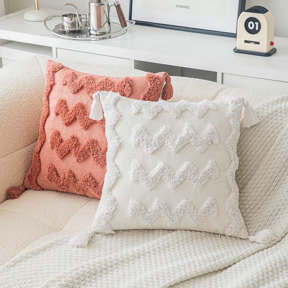 Chenille Tufted Pillowcase Living Room Sofa Pillowcase Nordic Ins Style Cushion Cover Solid Color Backrest Waist Pillowcase