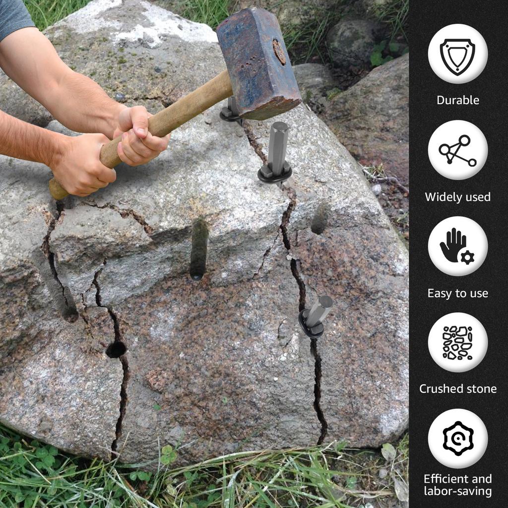 5/10Pcs  Stone Splitting Tools Heavy Duty Steel Rock Splitting Wedges and Feather Shims for Concrete Rock Stone 5/8 Inch