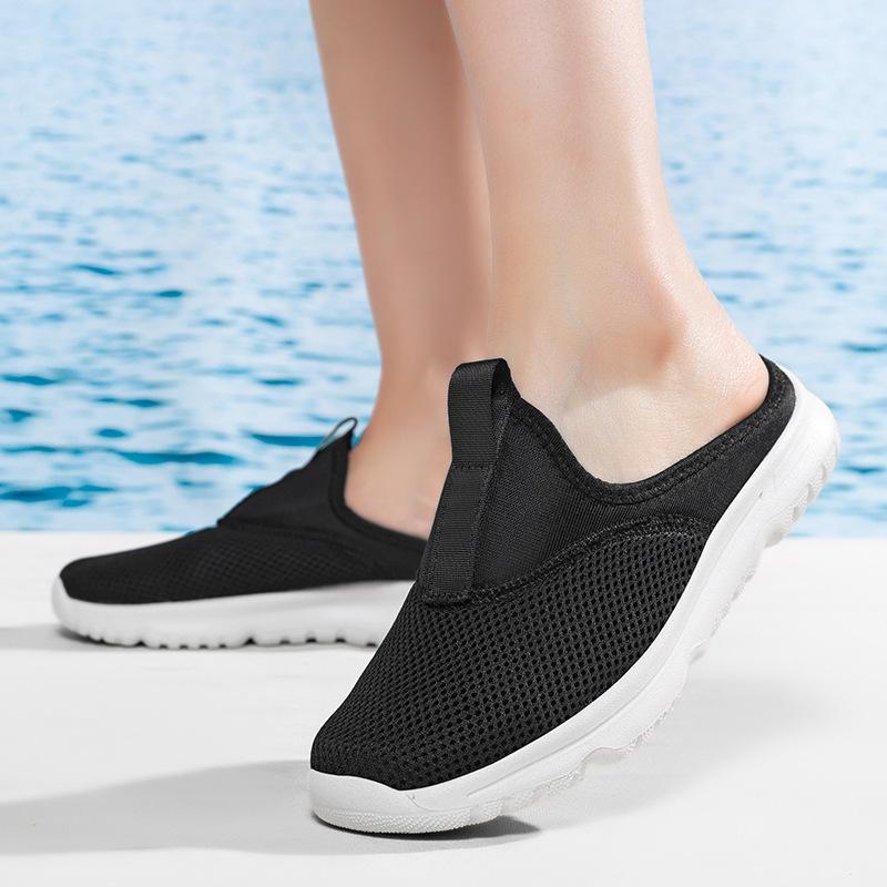 Breathable mesh half tray outer wear thick sole one pedal leisure sports beach shoes couple large size