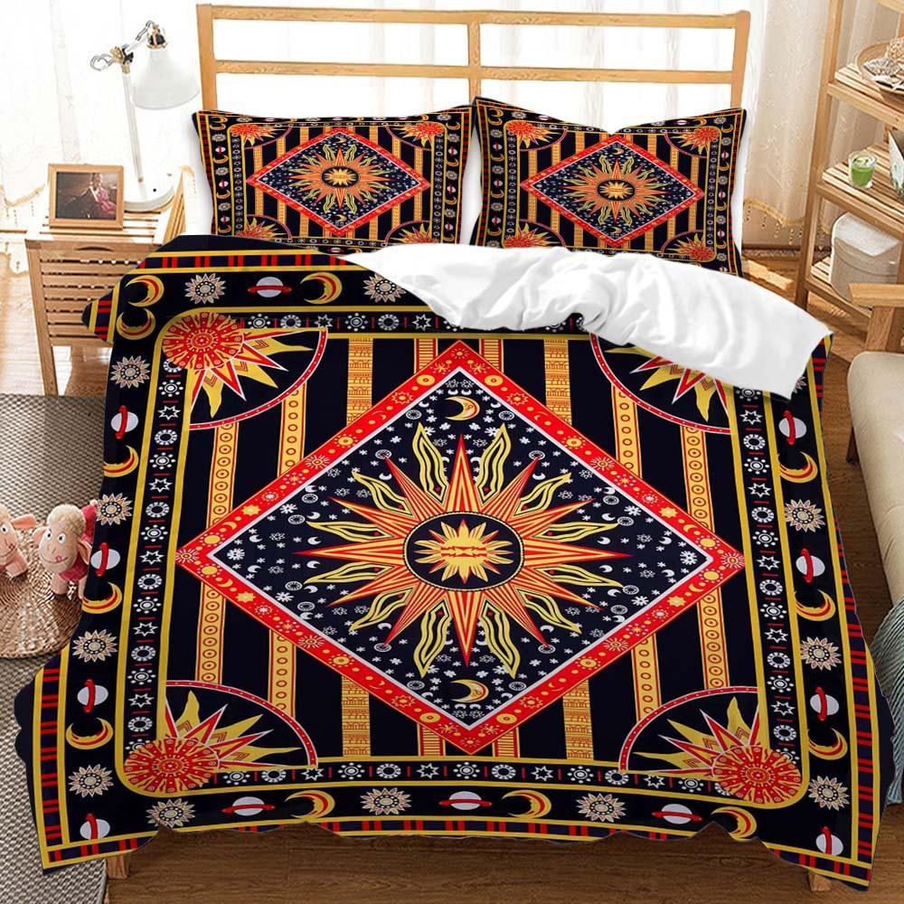 Three-Piece Sun And Moon Quilt Cover Digital Printing Bedding Kit Simple Style