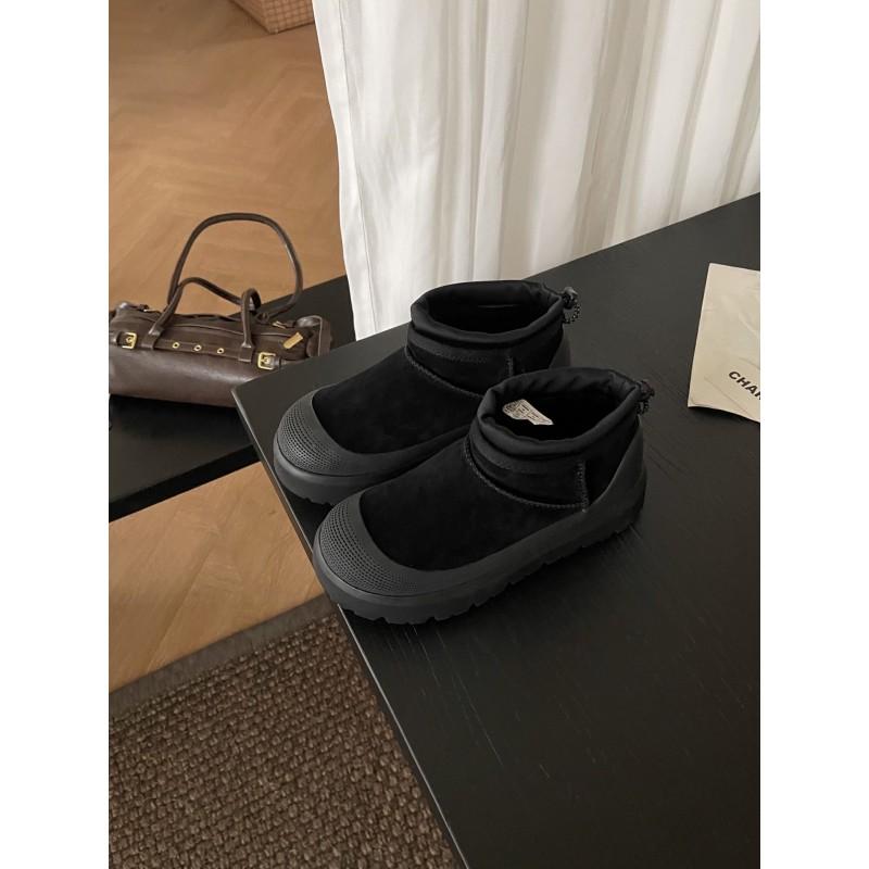 Womens Winter Snow Boots Low-Cut Thick Sole Waterproof Warm Faux Fur Lined Cowhide Outdoor Casual