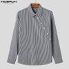 INCERUN Herren Umlegekragen Langarm Schräge Knöpfe Gestreift Locker Lässige Hemden