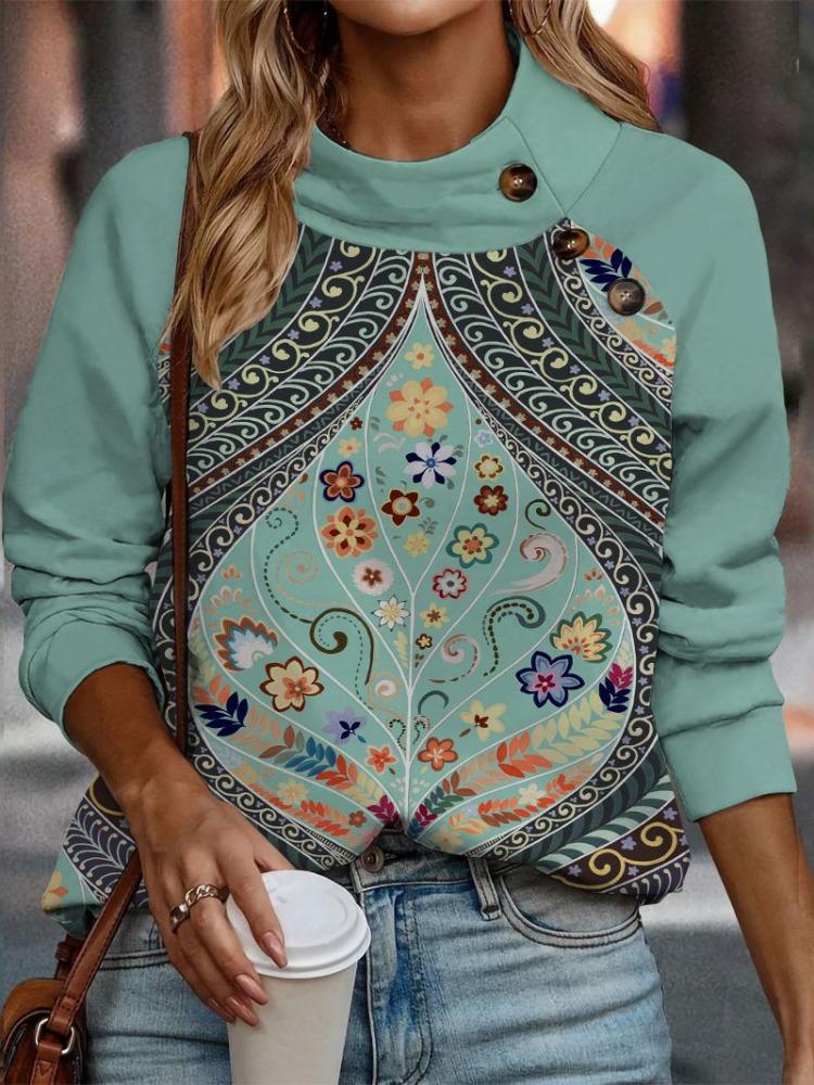 

Повседневный свитер с воротником-стойкой, длинными рукавами и стандартной посадки, с цифровой печатью, женский топ с модным графическим дизайном, удобный для повседневной носки для женщин S