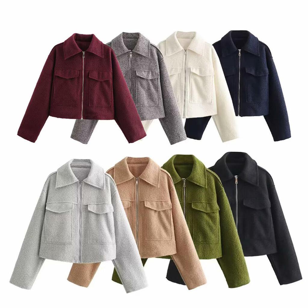 European & American Style Women's Suede Short Jacket with Zipper