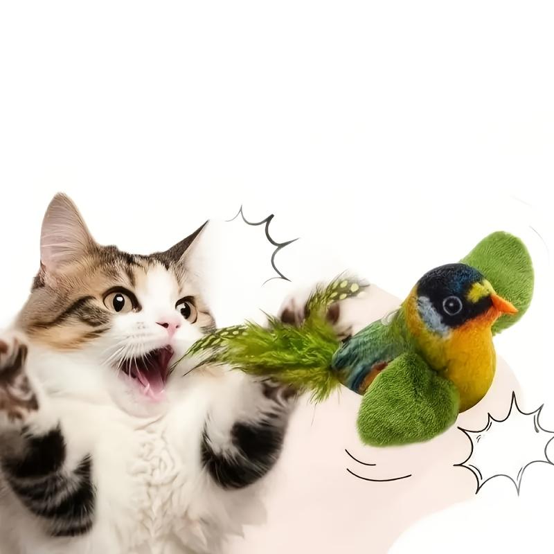 [Cat Toy] Interactive Plush Bird Teaser Toy for Cats - Realistic Chirping Sound, Artificial Feathers, Fluffy Feather Sticks, Single-hunting Fun