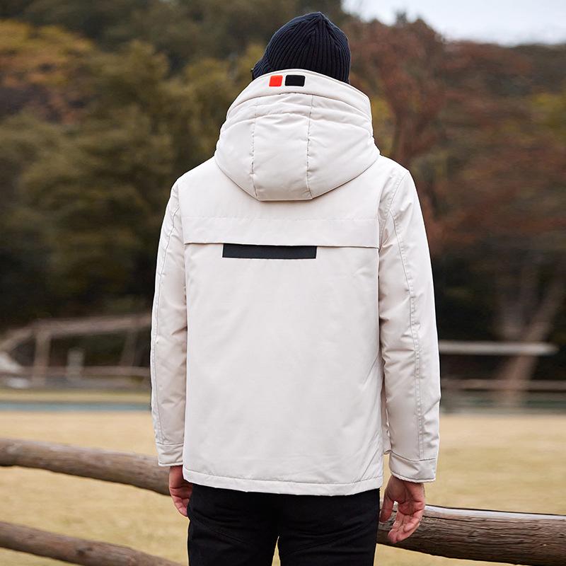Outdoor Men's New Winter White Duck Down Jacket Versatile Men's Youth Thickened Cargo Hooded Jacket