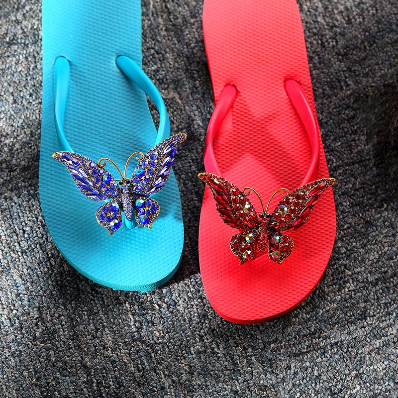 Colorful Rhinestone Butterfly Brooch Pin - Crystal Insect Shoe Decoration