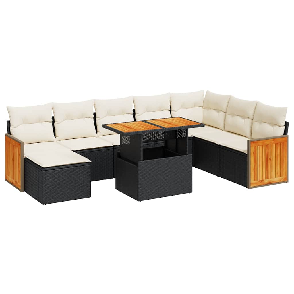 Vidaxl 9-Cz. Meubelset Met Kussens, Zwart, Polyrotan En Acacia