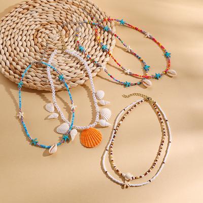 Collier Perlé Vacances Coquillage Mode Accessoires Couleur Mixte Perle Millet Été Collier Coquillage