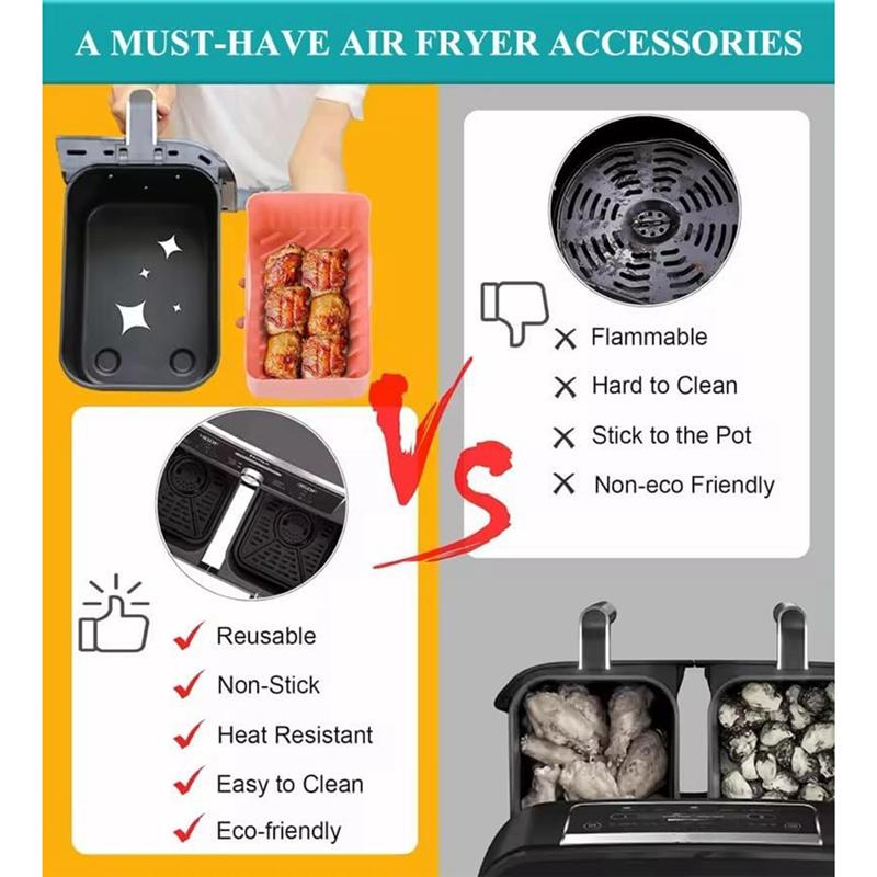 2PCS Air Fryer Silicone Liners Non-Stick For Ninja DZ201/ DZ401 Air Fryer Basket Accessories Reusable Air Fryer Liners