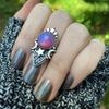 Vintage Silver Color Moon Star Rings for Women Trendy Round Inlaid with Red Purple Stone Party Rings Jewelry