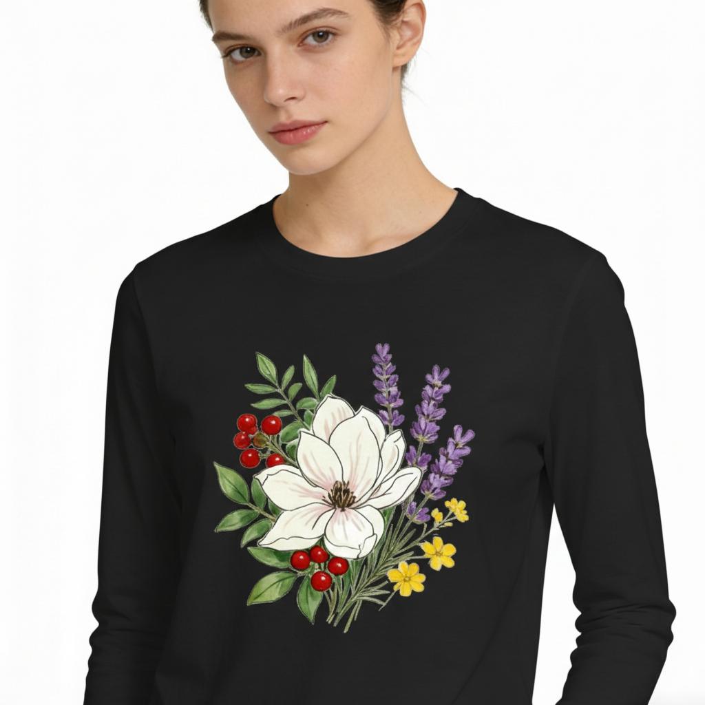 

100% Cotton Printed Long Sleeve T-Shirt Round Neck Unisex Base Shirt Casual Top 4XL чорний