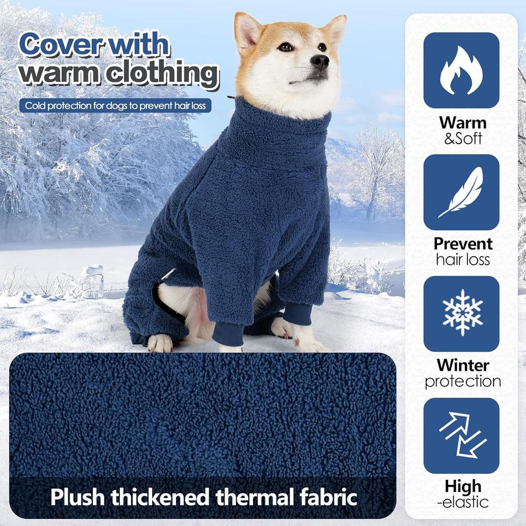 Dog Winter Coat,4-Legged Onesie Jumpsuit Warm Fleece Dog Jacket, Soft Pullover Pajamas, Fullbody Pajamas Onesie for Small Medium Large Dogs Walking,