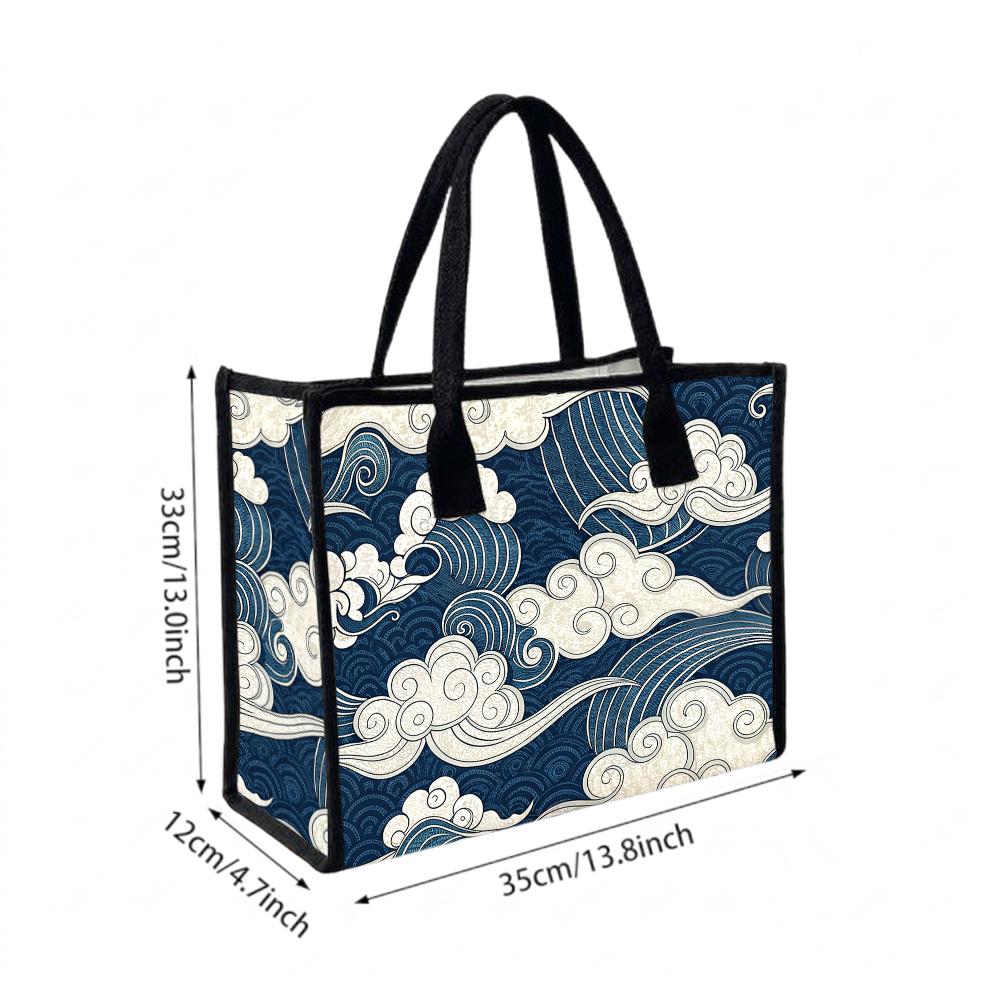 Japanese Wave Pattern Tote Bag Large Capacity Daily Use Shoulder Bag for Women