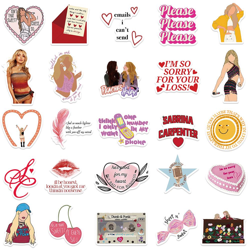 10/30/50pcs Hot Singer Sabrina Carpenter Stickers Cartoon Decal Waterproof DIY Laptop Luggage Stationery Guitar Graffiti Sticker