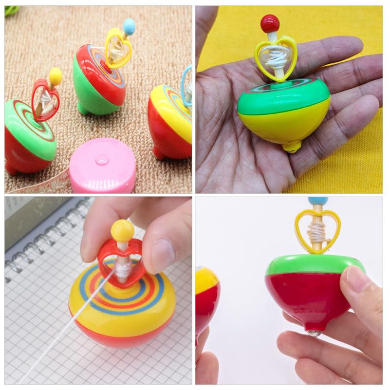 TOYANDONA Spinning Traditional Plastic Pull-String Tops, 3-Piece Set, Hand-Cranked Tops, Toys, Tops, Play,