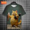 Hip Hop Cool Cat Vintage T-shirt Men's Clothing Street Personality Y2k Short Sleeve