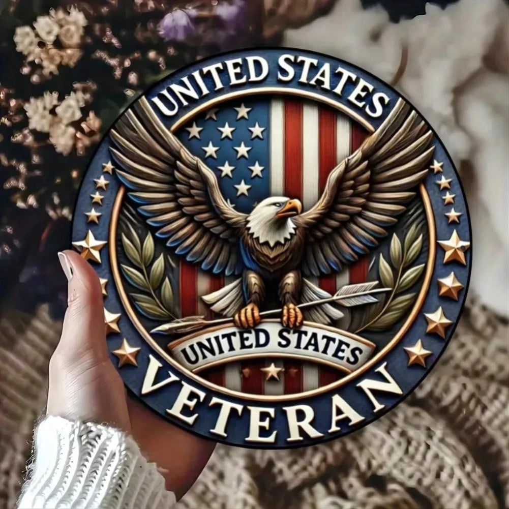 

Vintage Patriotic Metal Sign Military Veteran Wall Decor Man Cave Bar Gift 20x20 різнокольоровий