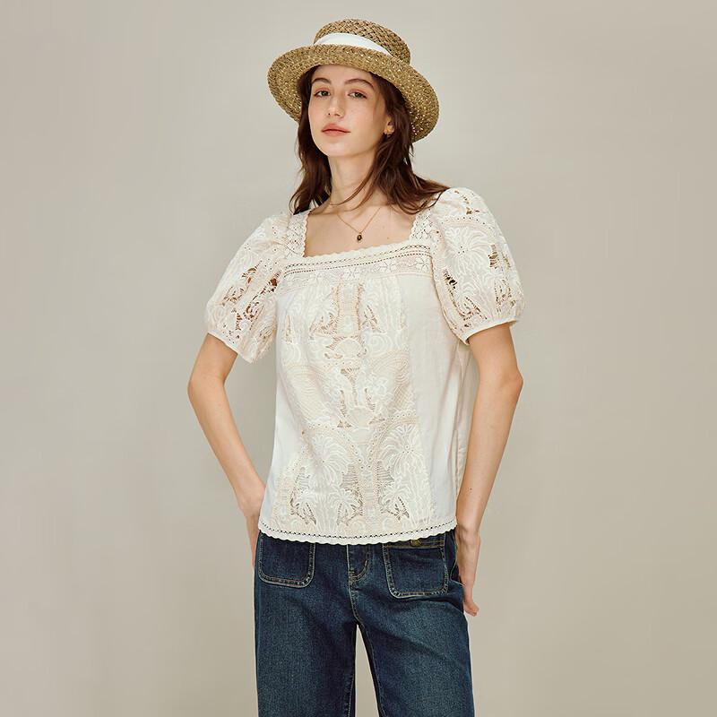 INMAN Women s French Lace Square Collar Blouse M