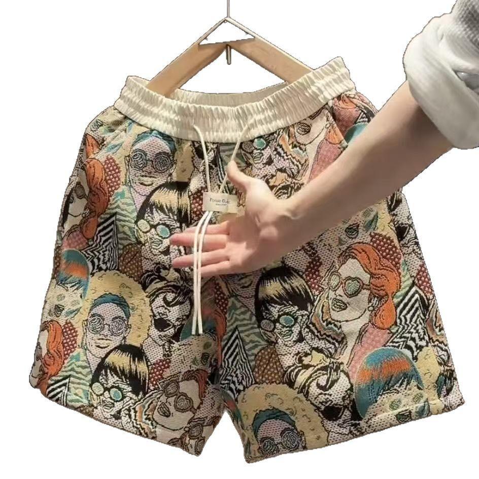 Summer Oversized Shorts Men Colorful Graffiti Print Shorts Couple Five-point Shorts Short Pants