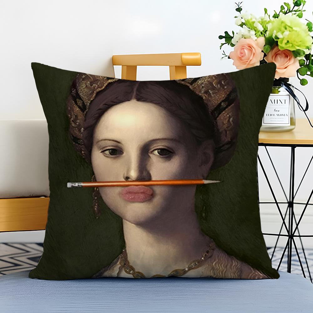 Elegant Classic European Fun Figures Painting Cushion Cover Washable Linen Pillowcase Soft for Sofa Bed Cozy Home Room Decor