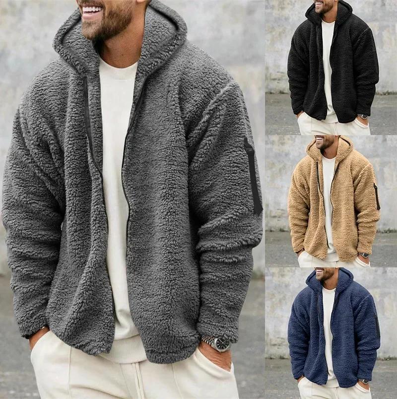 Jacket Men's Winter Jacket Fall Winter Double-sided Fleece Warm Jacket Loose Hooded Casual Jacket Comfortable Fabric