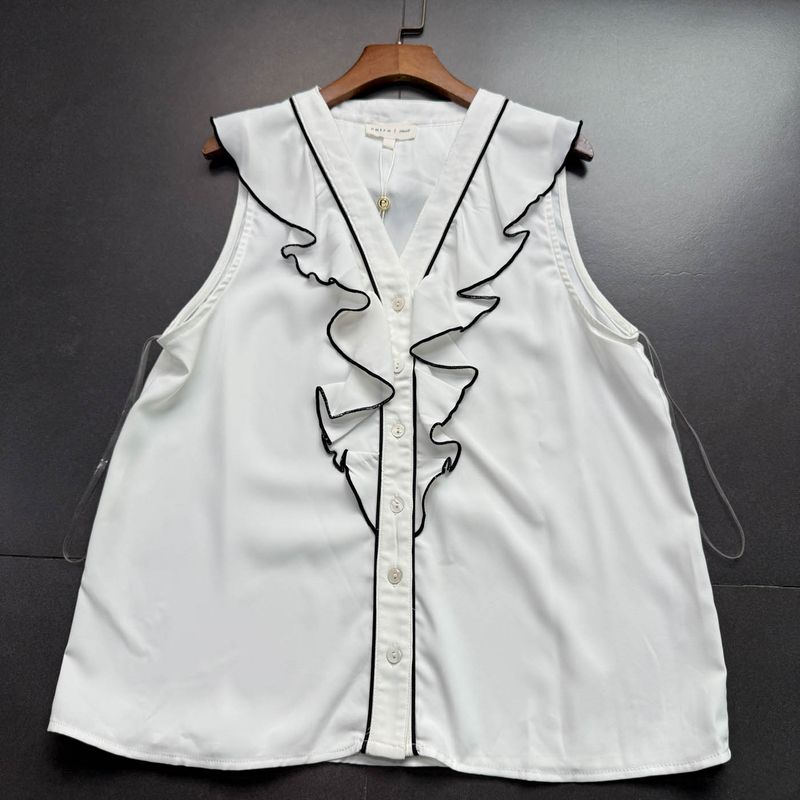

Foreign Trade Order Entr0 White Semi-Transparent Frill Sleeveless Vest Temperament Commuter Style Chiffon Vest Top Women White semi-transparent vest M