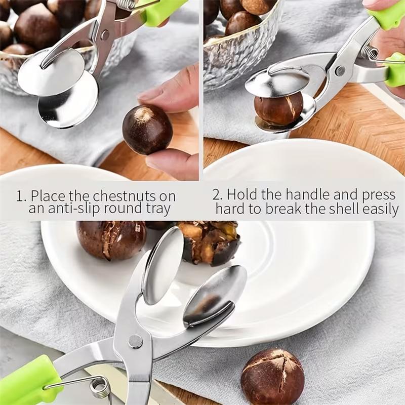 Chestnuts Opener Clip Nut Cracker with 304 Stainless Steel Blade Walnut Cracker Sheller Metal Walnuts Pliers Kitchen Walnut Tool