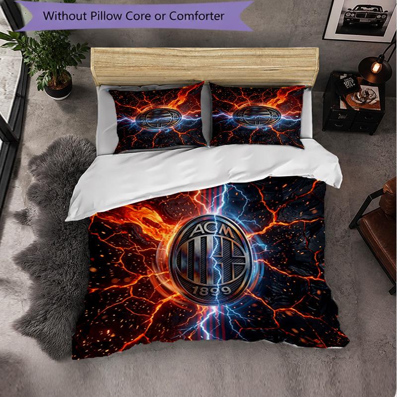AC Milan Pattern 3?Pieces Bedding Set Soft Microfiber Duvet Cover with Pillow Cases for Bedroom
