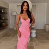 Spring/Summer Sexy Halter Suspender V-Neck Shoulder Slim Side Slit Dress Long Dress