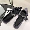 Metal Chain Design Pointed Toe Ballet Shoes Women Luxury Rhinestone Decoration Flats Mary Jane Shoes Fashion Banquet Dress Shoes