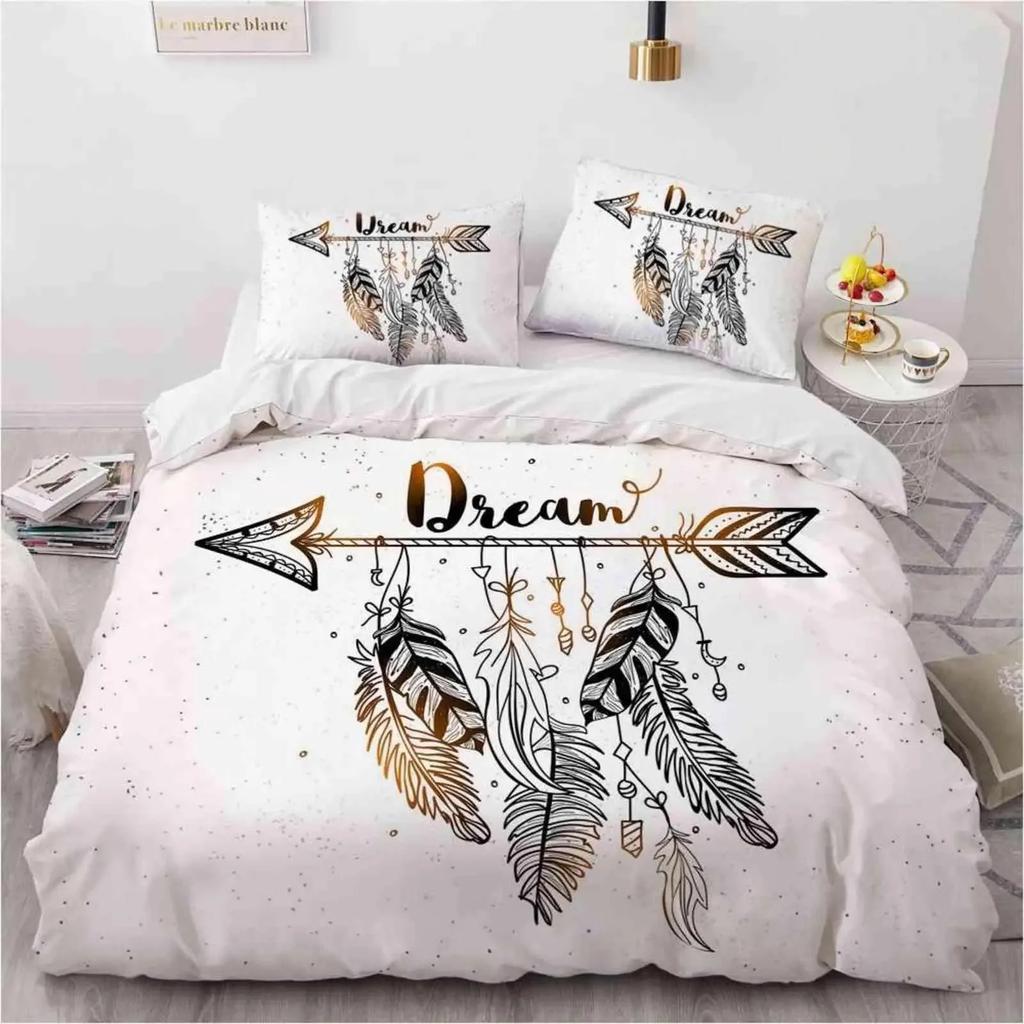 Dreamcatcher Duvet Cover Sets Bohemian Magic Feather Blue Galaxy Bedding Set Luxury Dream Catcher Comforter Cover Set Full Size